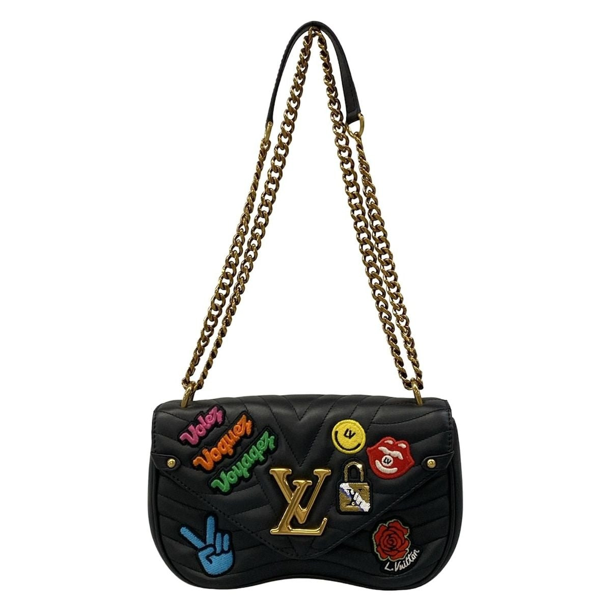 Louis Vuitton Shoulder Bag New Wave Chain MM Black Leather