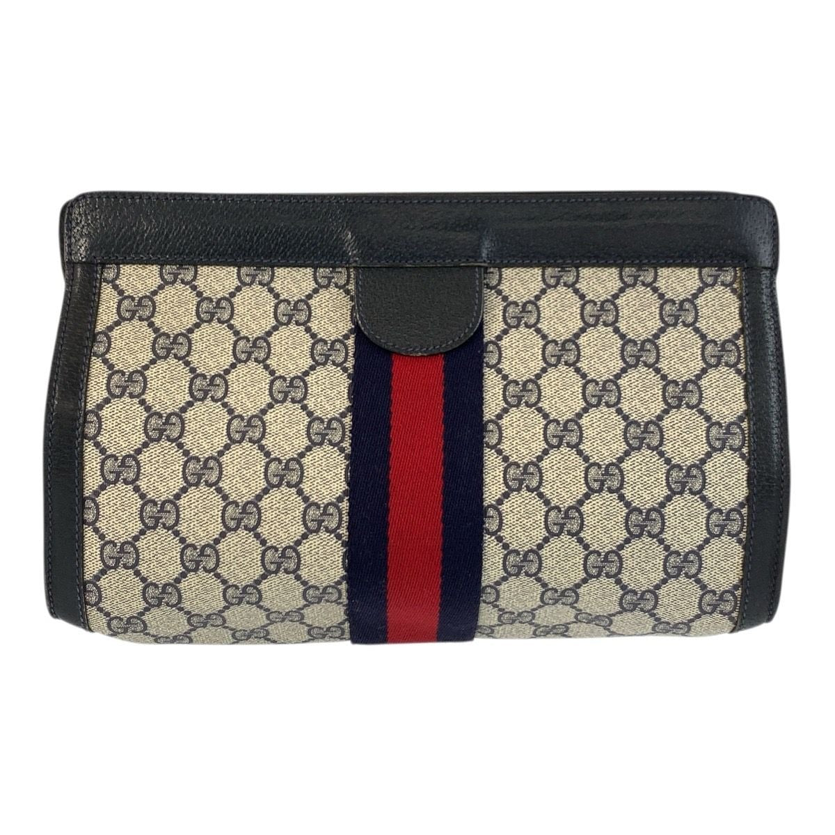 Gucci Vintage Sherry Line Gray GG Supreme Canvas 89 Clutch