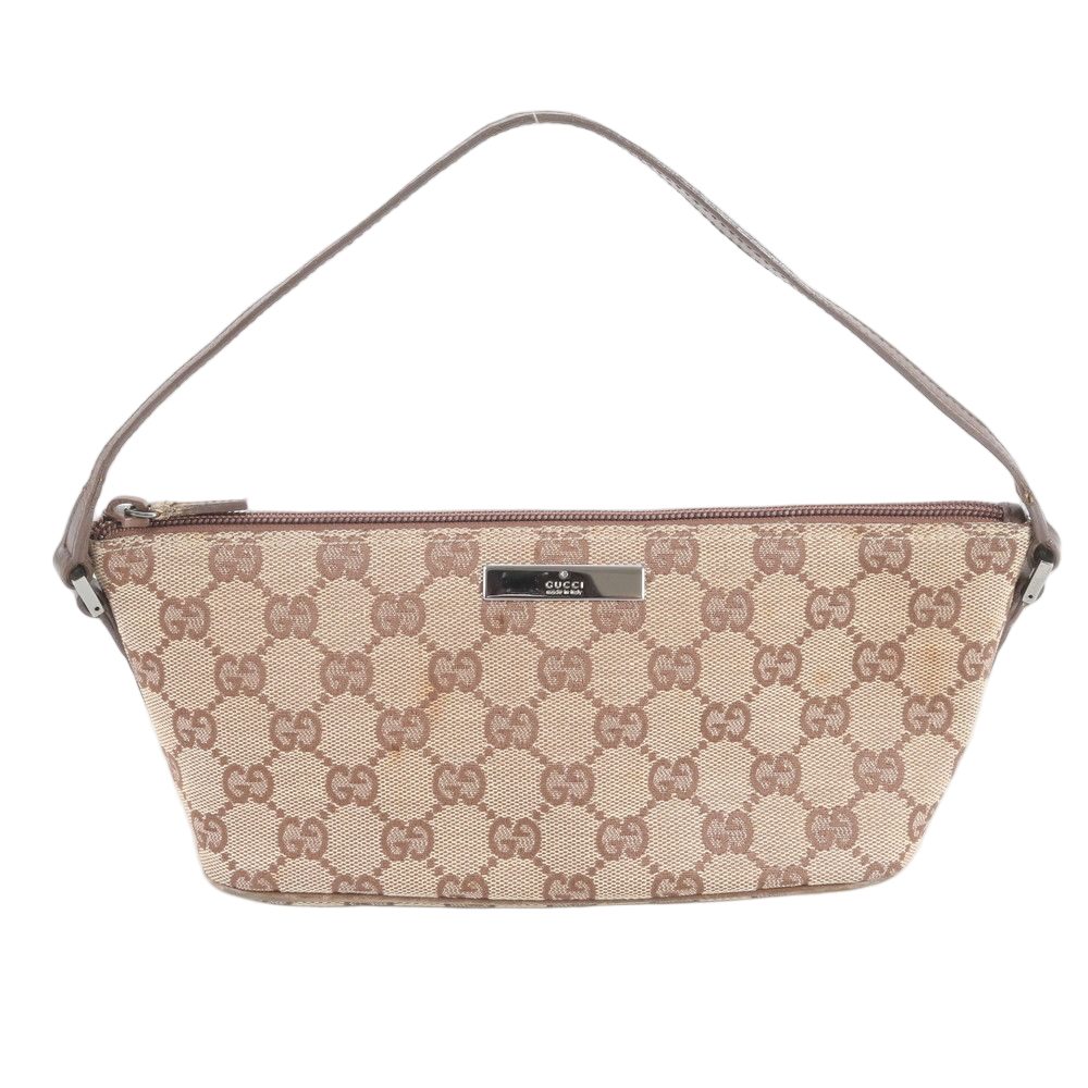 Gucci GG Canvas Leather Handbag Pouch Tote Brown Mwe