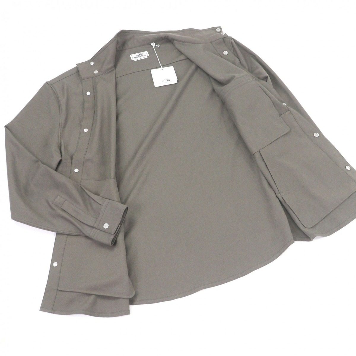 Hermes Virgin Wool Boxy Fit Overwrap Pocket Series Button Jacket Grey 40 — view 3
