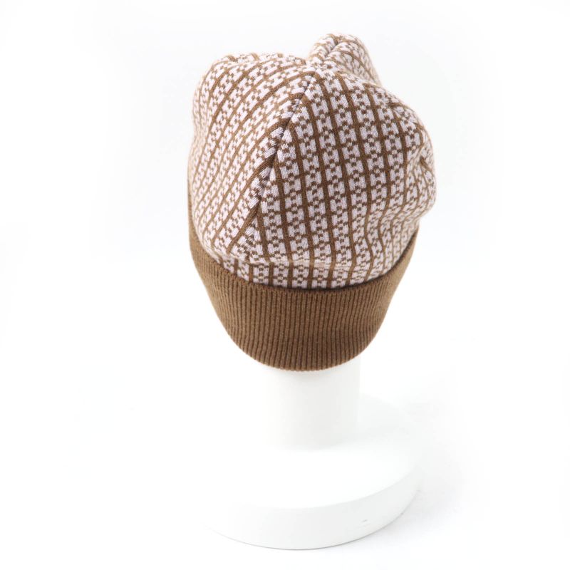 Hermes 100% Cashmere H Logo Knit Cap Knit Hat Brown L With Box Made In Italy