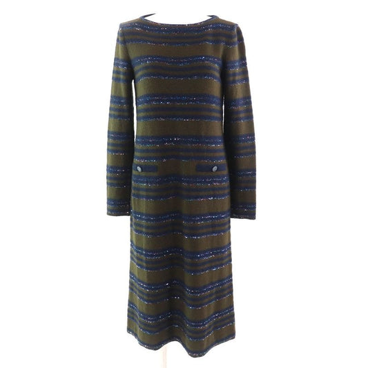 Chanel Cashmere Coco Mark Button Sequins Striped Long Sleeve