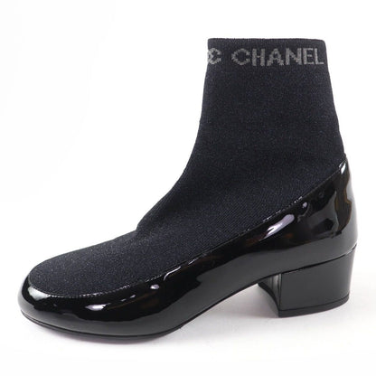 Chanel Patent Leather Logo Knit Socks Boots Ankle Black 34.5 — view 4