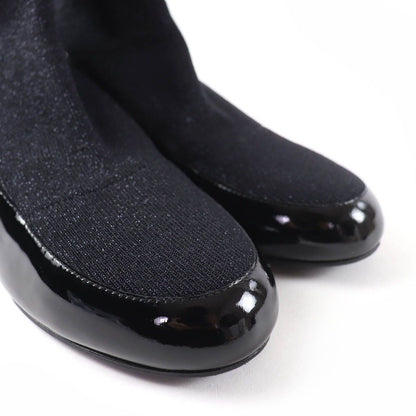 Chanel Patent Leather Logo Knit Socks Boots Ankle Black 34.5 — view 7