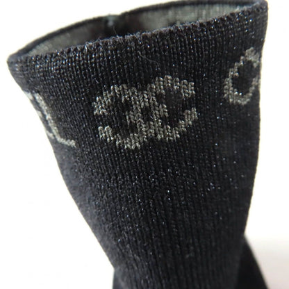 Chanel Patent Leather Logo Knit Socks Boots Ankle Black 34.5 — view 9