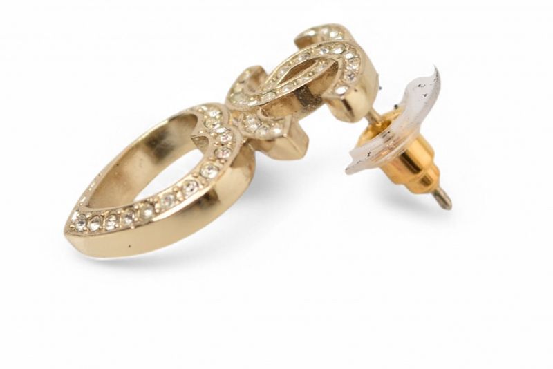 Chanel Earrings Accessories Chanel CC Mark Heart Motif Rhinestone Gold