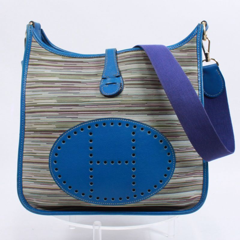 Hermes Evelyn 1 PM Leather And Chevre Blue Shoulder Bag Gold