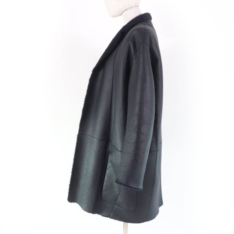Celine 2 8h34/4238 Phoebe Philo Egg Crombie Reversible Mouton Coat Dark Navy 38