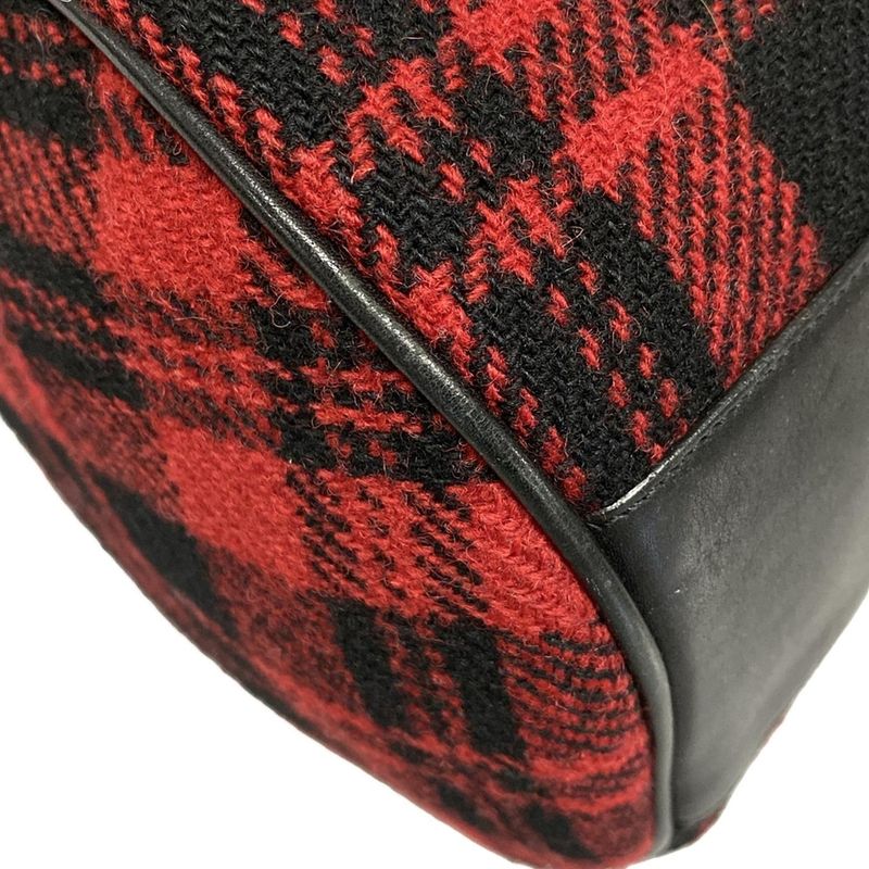 Saint Laurent Paris Boston Bag 360195 Red And Black Checked Wool Leather