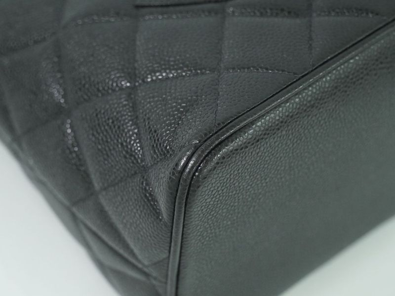 Authentic Chanel Coco Mark Revival Tote Handbag Caviar Skin Leather Black Coco