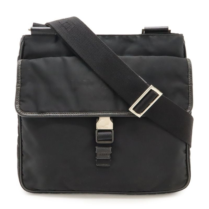 Prada Logo Jacquard Triangle Shoulder Bag Messenger Nylon Leather Nero