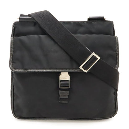 Prada Logo Jacquard Triangle Shoulder Bag Messenger Nylon Leather Nero
