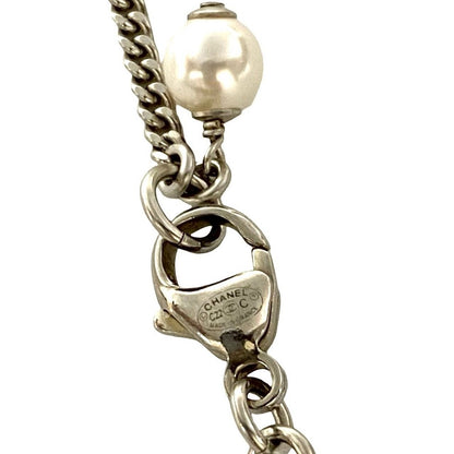 Chanel CC Logo Metal Rhinestone Faux Pearl Necklace — view 2