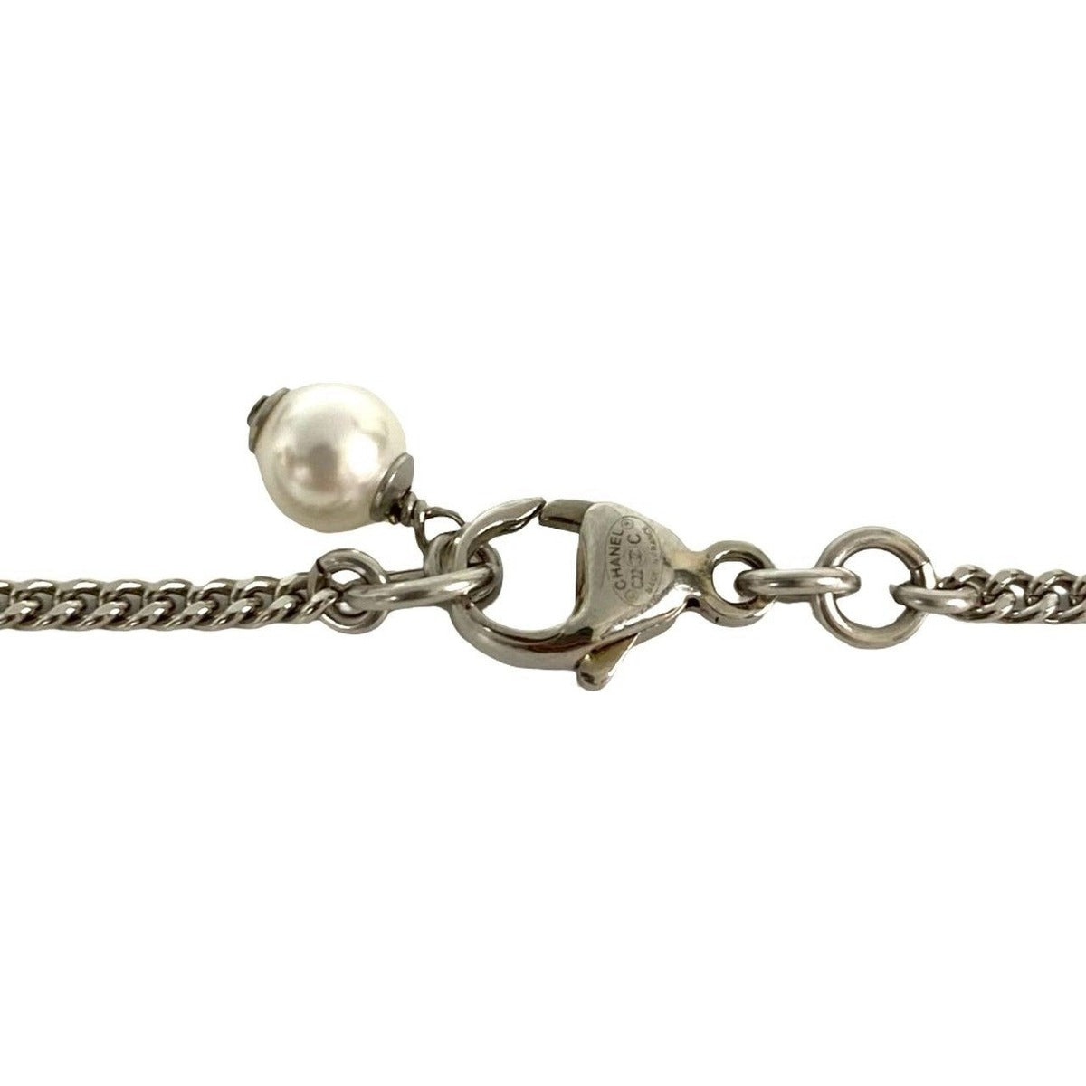 Chanel CC Logo Metal Rhinestone Faux Pearl Necklace — view 3