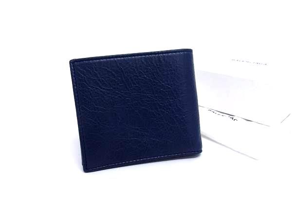 Balenciaga 542001 Square Coin Wallet Leather Bifold Wallet Navy