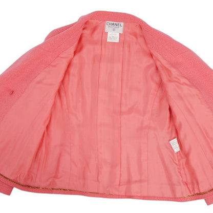 Vintage Chanel Jacket 96C Double Breasted Wool Tweed Coco Mark Button Outerwear