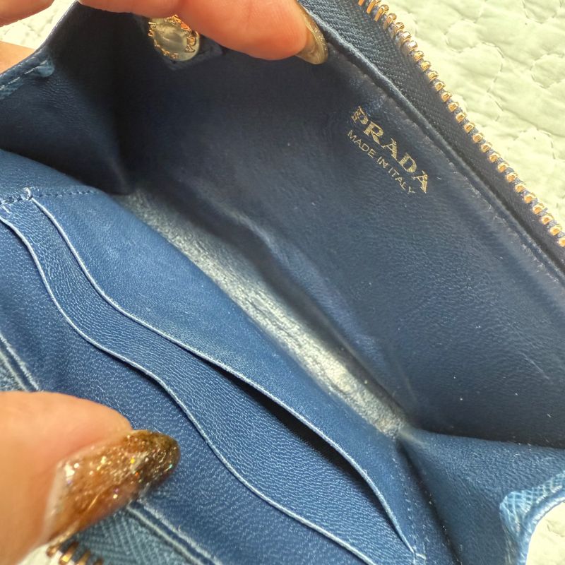 Prada Saffiano Leather Coin Case with Key Ring Navy Gold Hardware 1pp122 Bruette