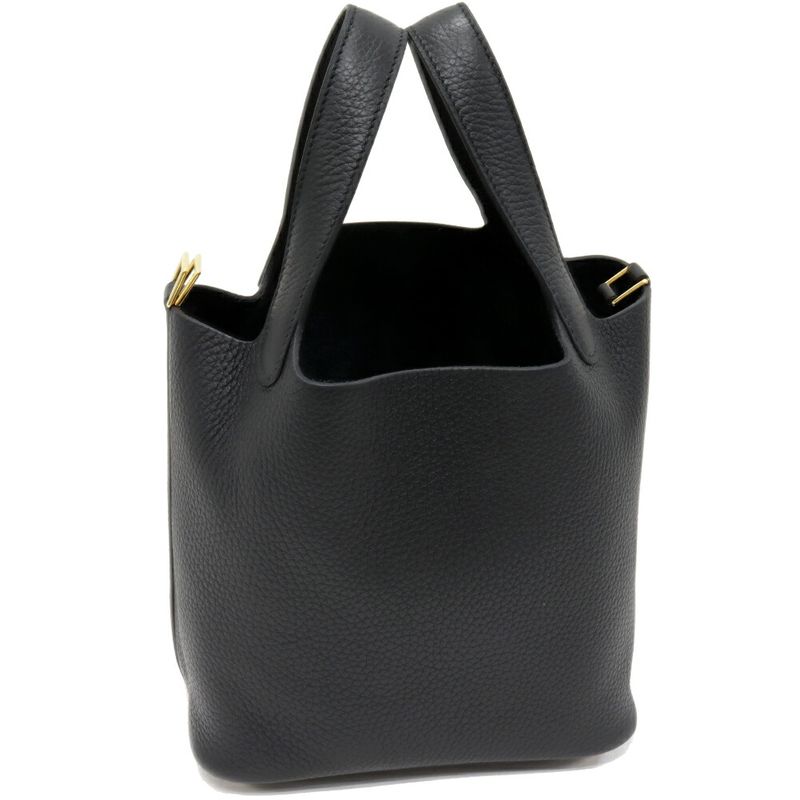 Hermes Handbag Tote Bag Picotin Lock PM Taurillon Cles Mance Black Gold Hardware