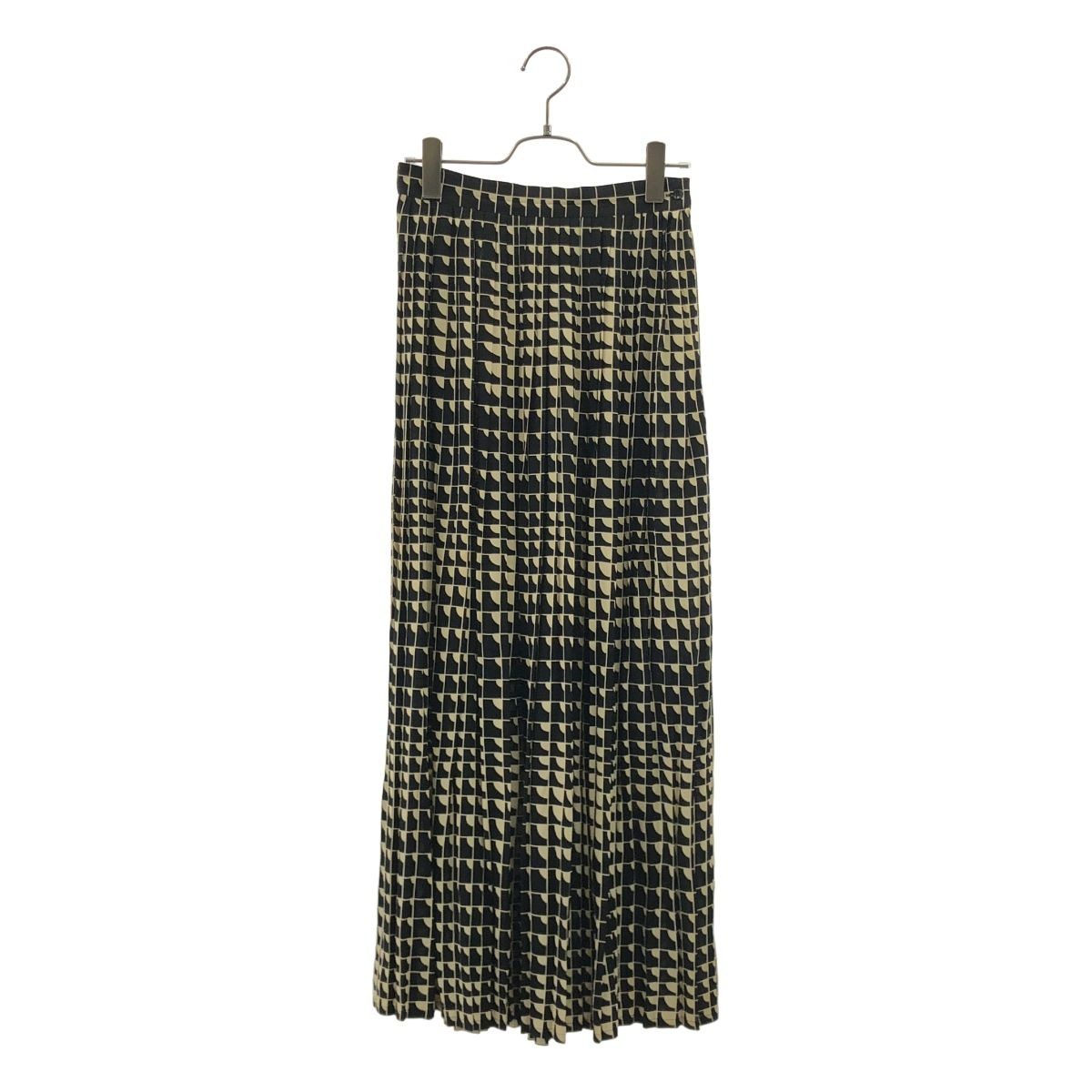 Celine Rayon All Over Pattern Pleated Skirt 36 Black Beige