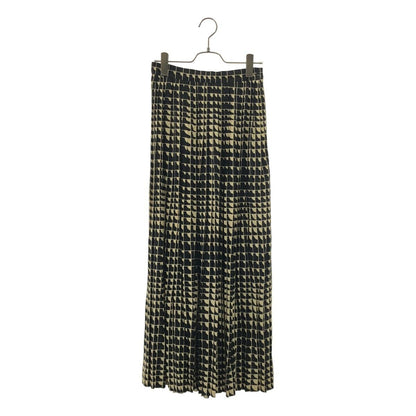 Celine Rayon All Over Pattern Pleated Skirt 36 Black Beige