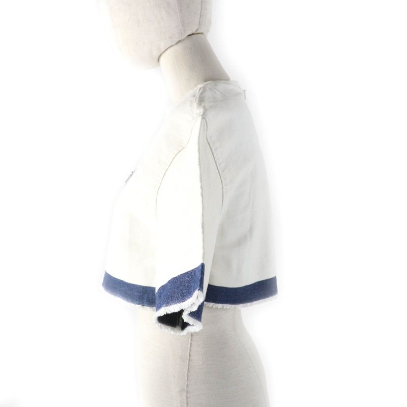 Prada 2021 Gft012 100% Cotton Cut-off Cropped Denim Top With Triangle Logo