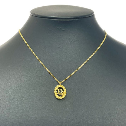 Christian Dior GP Rhinestone Oval Logo Necklace Gold