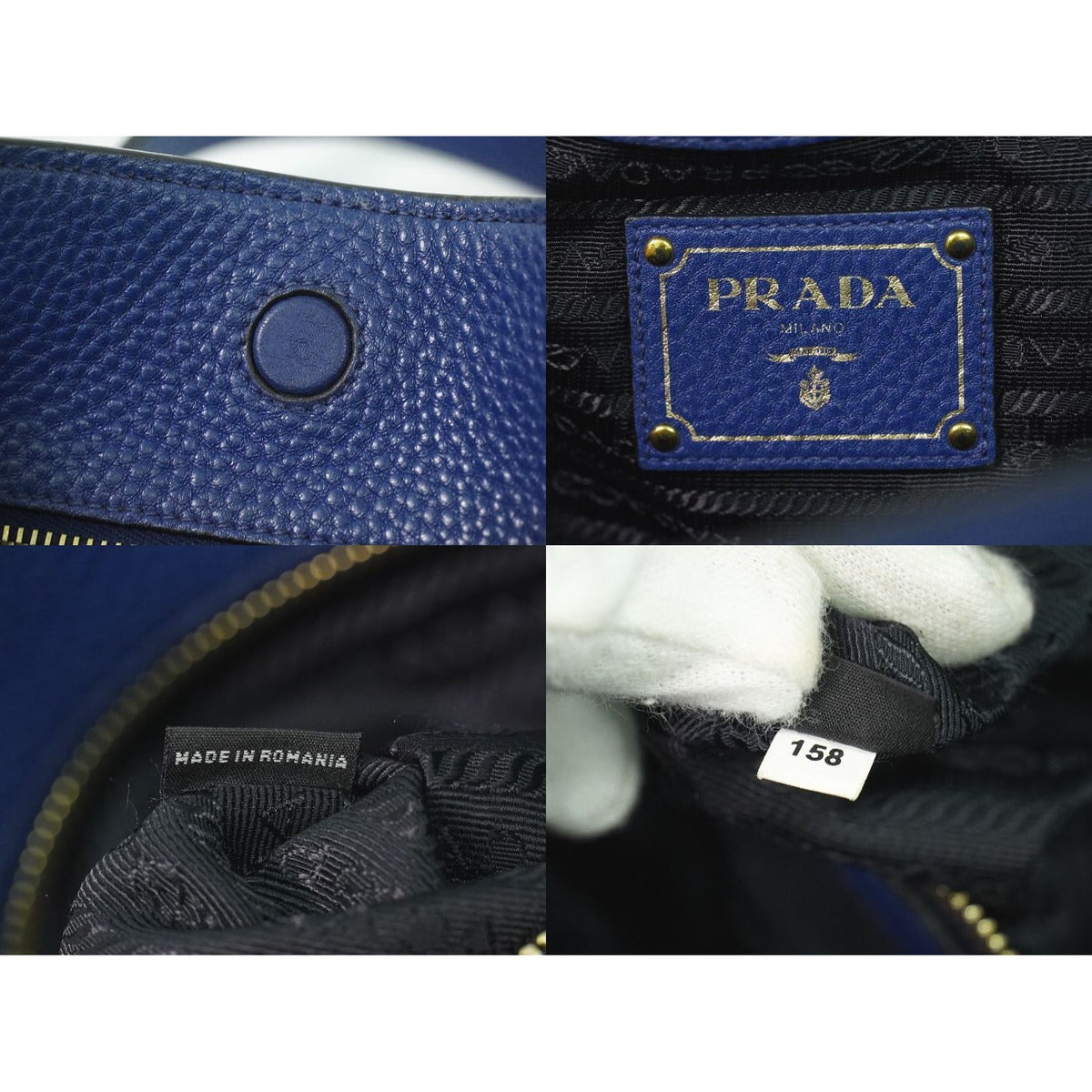 Prada Leather Shoulder Bag Tote Blue — view 9