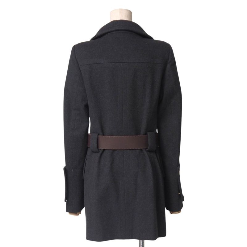 Gucci Coat Size 38 Cashmere Blend Belted Stand Collar Stainless Steel Middle