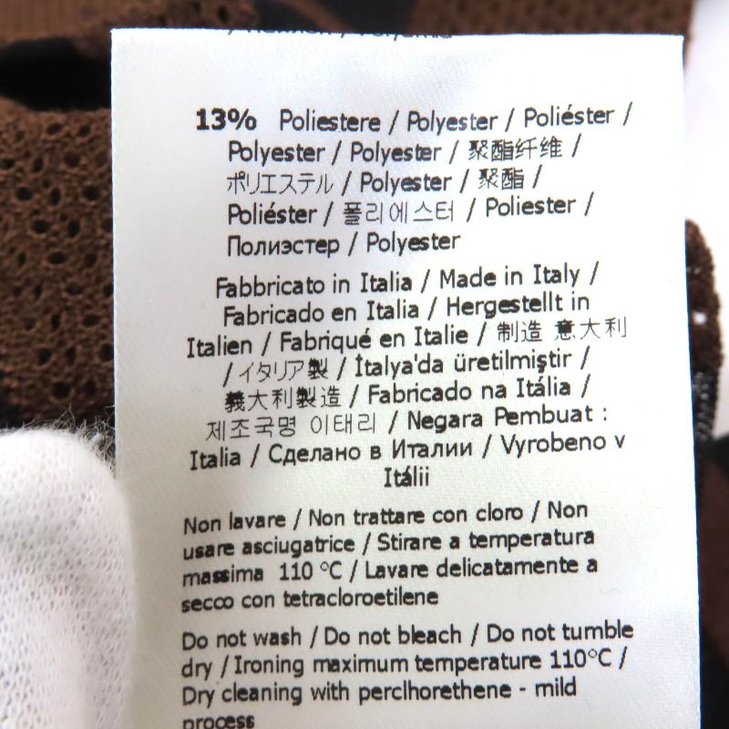 Fendi Fzy923 55% Silk Pecan High Neck Sheer Mesh Design Long Sleeve Top Brown