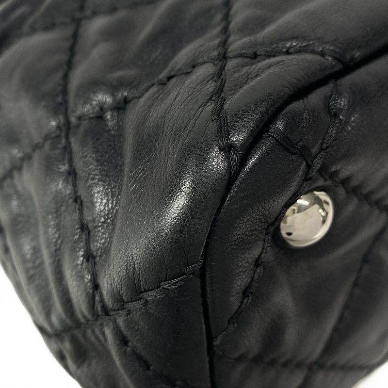 Chanel Tote Bag Wild Stitch Black Chain Shoulder/silver Hardware Leather