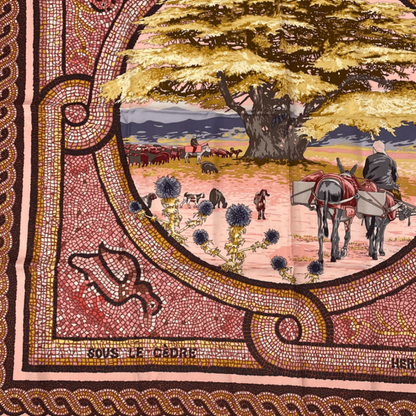 Hermes Carre 90 SOUS LE Cedre Silk Scarf Pink Under Himalayan Cedars