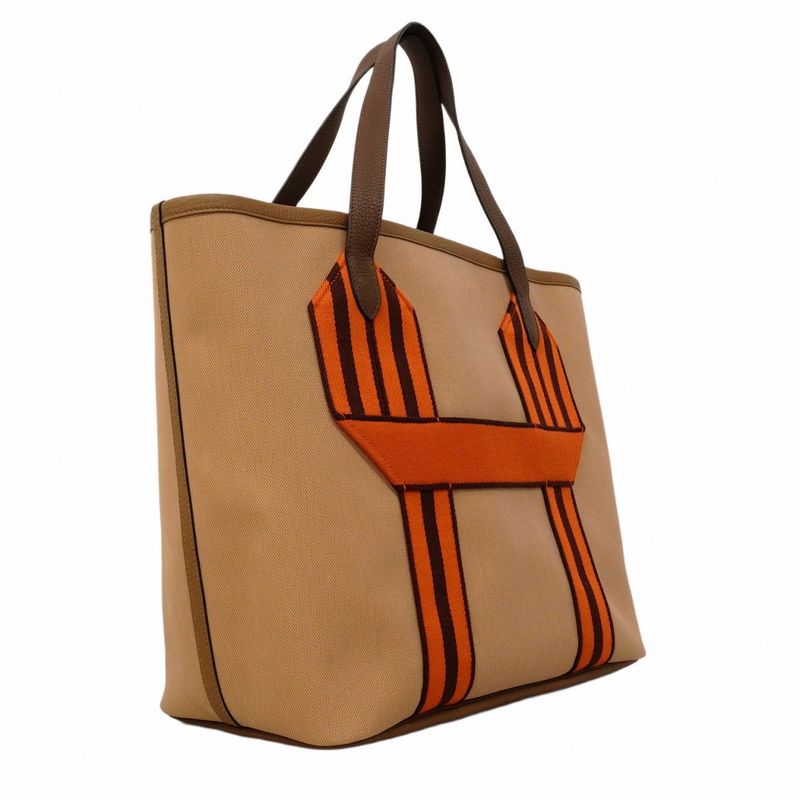 Hermes Tote Bag Pur Sangle Toile Military Chai/taille Batteau Silver Hardware B