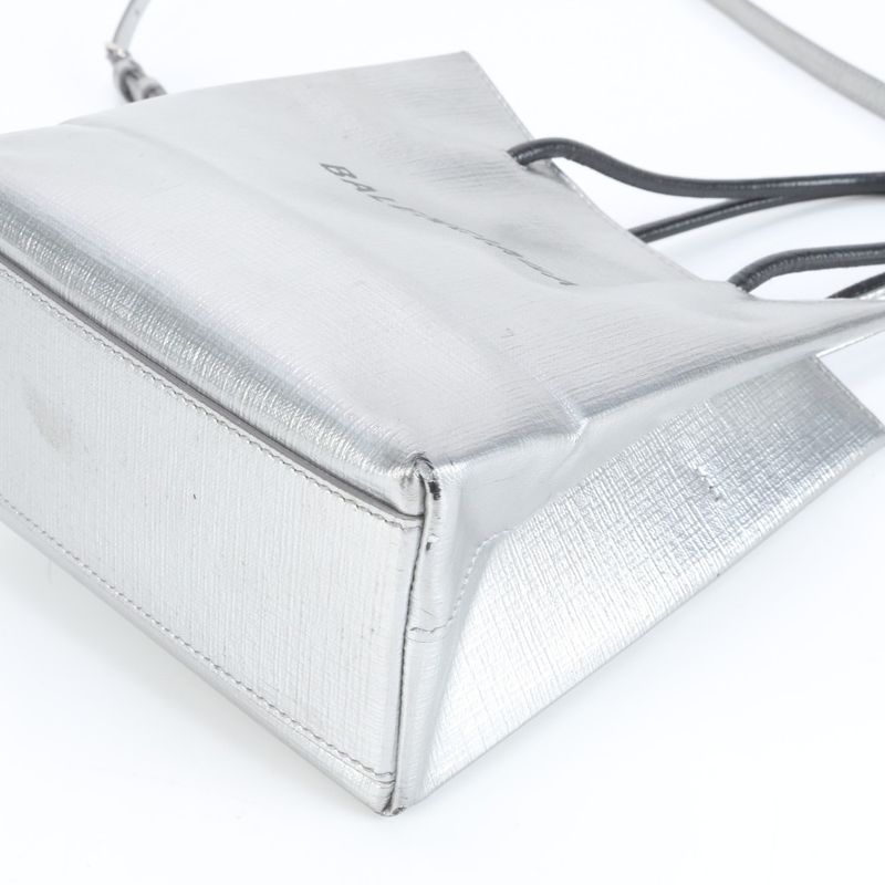 Balenciaga Shopping Tote XXS Leather 2WAY Shoulder Bag Crossbody Silver 597858