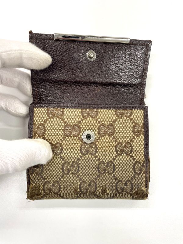 Gucci GG Canvas Leather Compact Wallet Double Fold Wallet Double Hook 112716