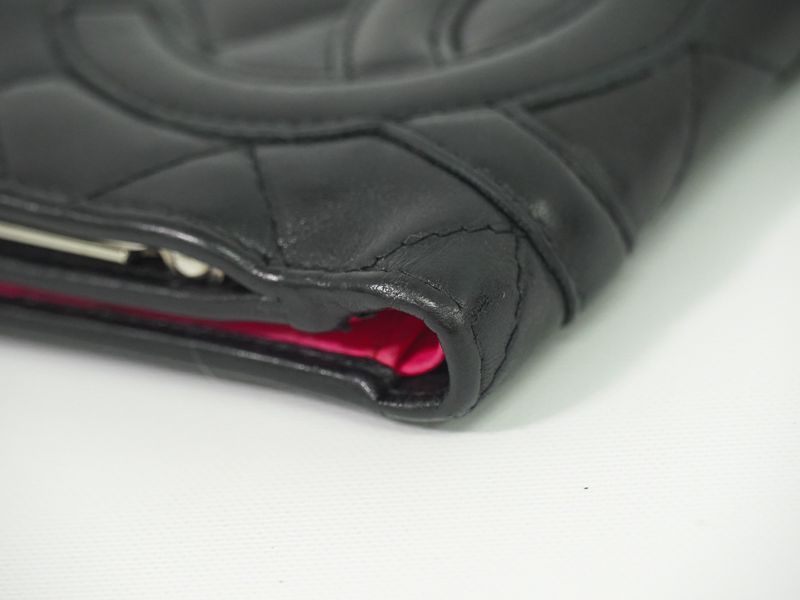 Authentic Chanel Coco Mark Cambon Line Fold Wallet Compact Wallet Leather Black