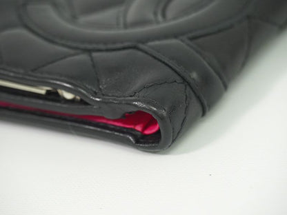 Authentic Chanel Coco Mark Cambon Line Fold Wallet Compact Wallet Leather Black