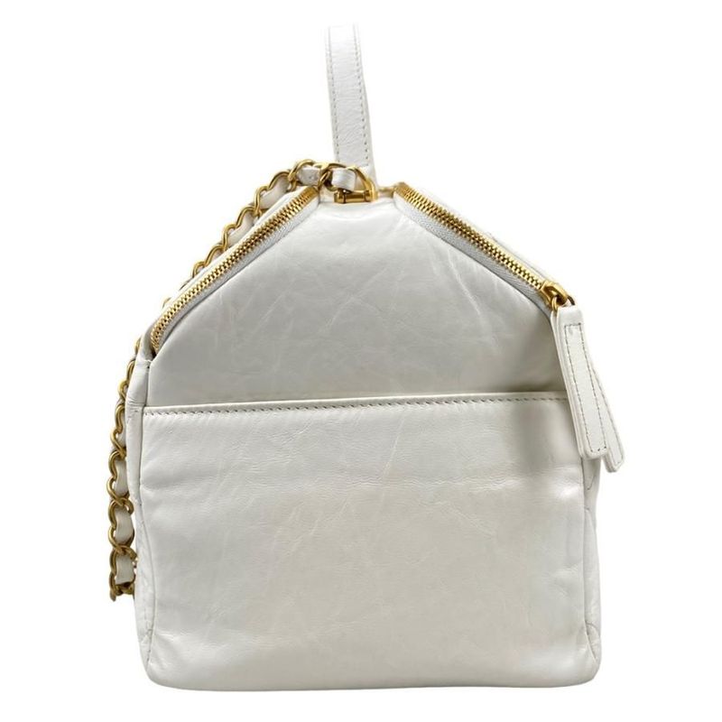 Chanel As3740 Beau Ring Bag Calf Handbag Shoulder Bag Random Plate White Gold