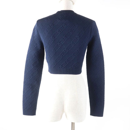 Fendi 2022 Fzx831 FF Logo Crewneck Cropped Long Sleeve Knit Navy 40 Made In