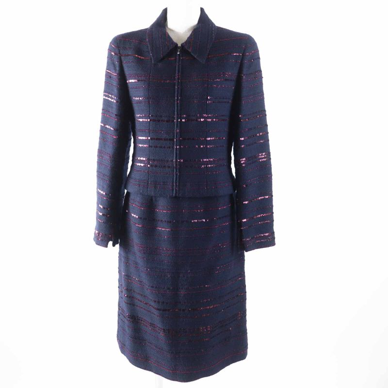 CHANEL 00A P16208 Wool PVC Sequined Tweed Setup With Coco Mark On Left Cuff