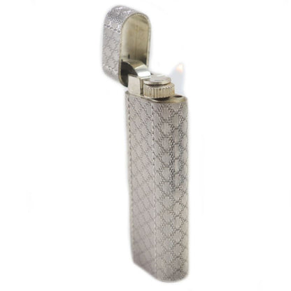 Cartier Oval Checkered Roller Gas Lighter Silver Men's Confirmed Ignition