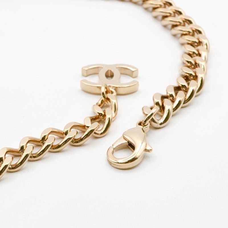 Chanel Necklace Pendant Choker Gold Black White Here Mark Logo