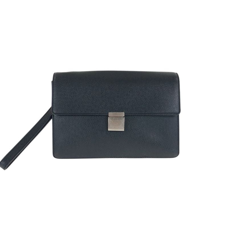 Louis Vuitton Taiga Selenga Black Silver Hardware Leather Second Bag Clutch