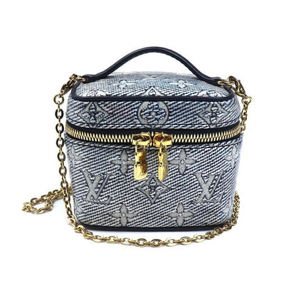 Louis Vuitton Monogram Laminated Jacquard Micro Vanity Shoulder Bag Navy