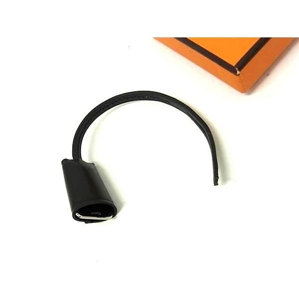 Hermes Mini Clochette Leather Silver Bag Charm Key Holder Black