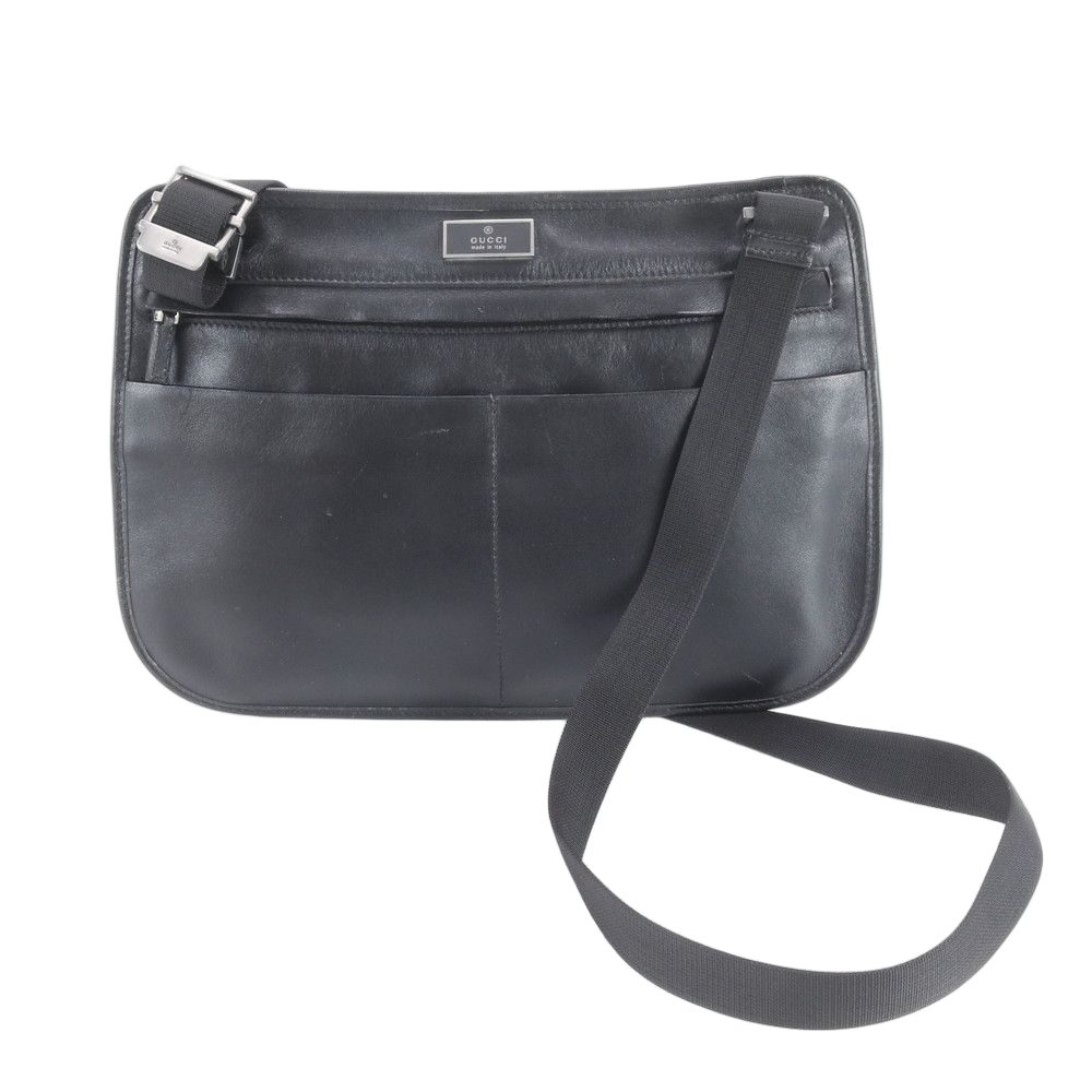 Gucci 001 Leather Shoulder Bag Crossbody Messenger Business Black Ebm