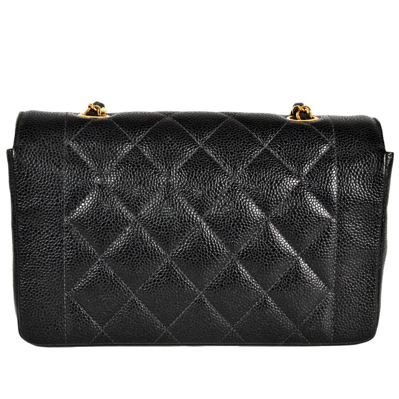 Chanel Diana 22 Single Flap Chain Shoulder Bag Caviar Skin A01164 Black Gold