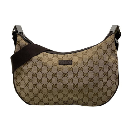 Gucci Shoulder Bag GG Pattern Beige Dark Brown Leather