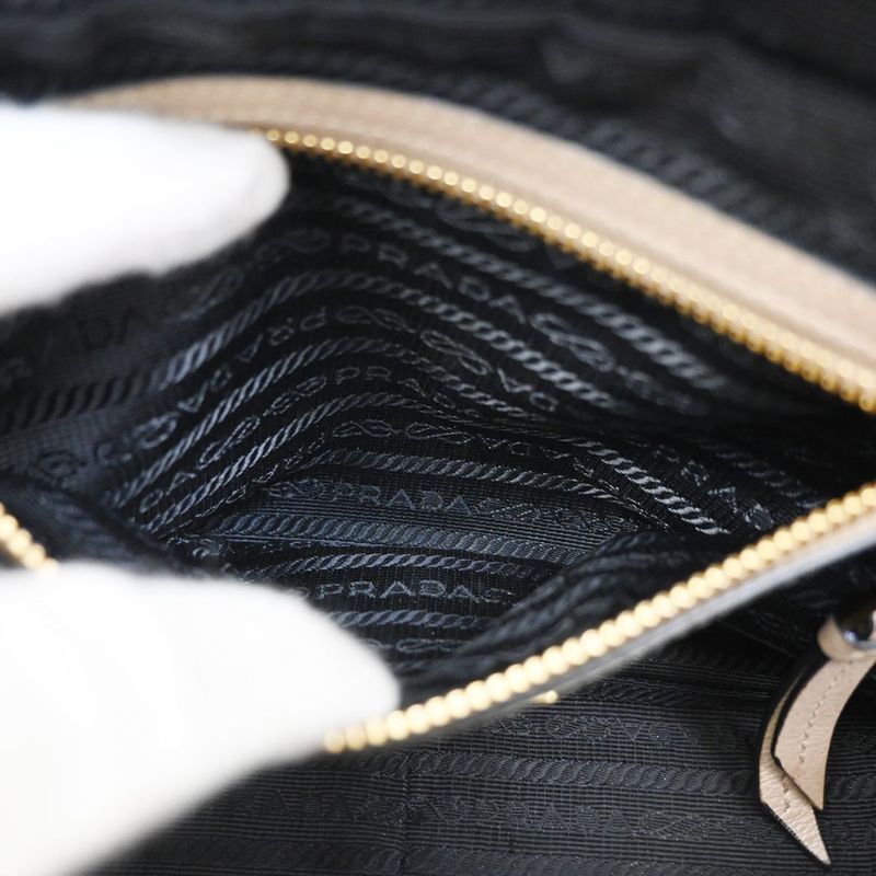 Prada Shoulder Bag Logo Shape Stamped Beige Leather 25ka868