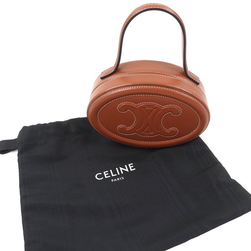 Celine 198613 Oval Minaudiere Cuir Triomphe Smooth Calfskin Leather Handbag Tan