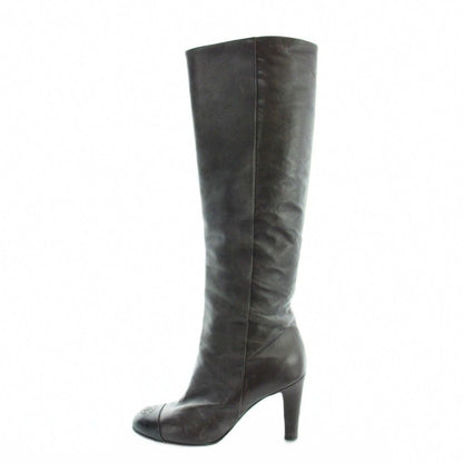 Chanel Long Boots Round Toe Leather CC Logo 39